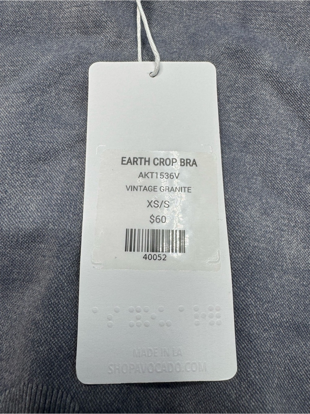 Avocado Earth Crop Bra Vintage Grantie Size XS/S NWT - Picture 3 of 5